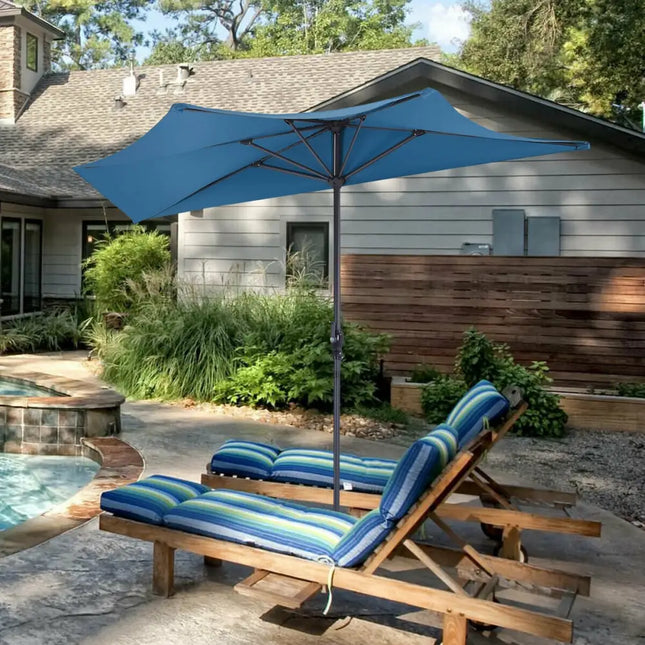 9Ft Patio Bistro Half Round Umbrella -Blue - Blue - Outdoor Umbrellas