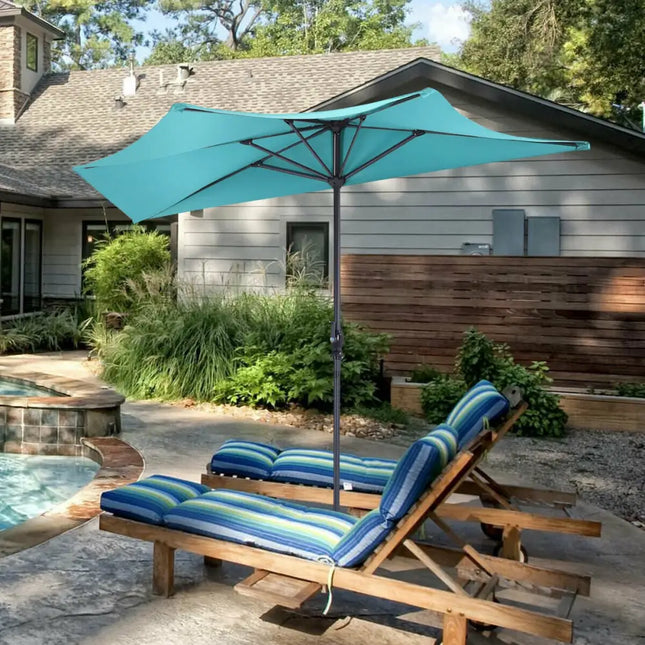 9Ft Patio Bistro Half Round Umbrella -Turquoise - Turquoise - Outdoor Umbrellas