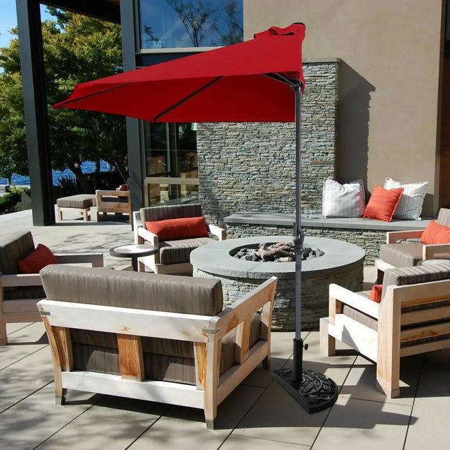 9Ft Patio Bistro Half Round Umbrella -Wine - Dark Red - Outdoor Umbrellas