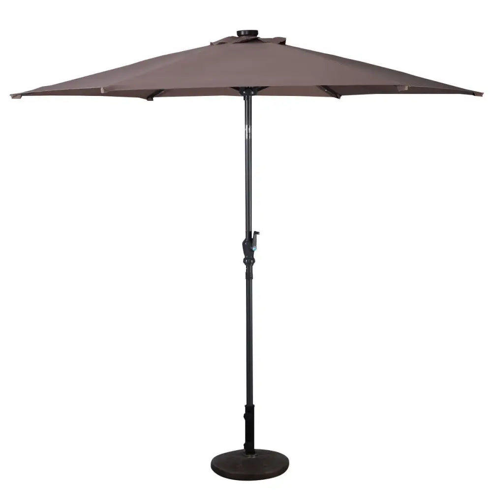 9FT Patio Solar Umbrella LED Patio Market Steel Tilt W/ Crank Outdoor New-Tan - Tan - Outdoor Umbrellas