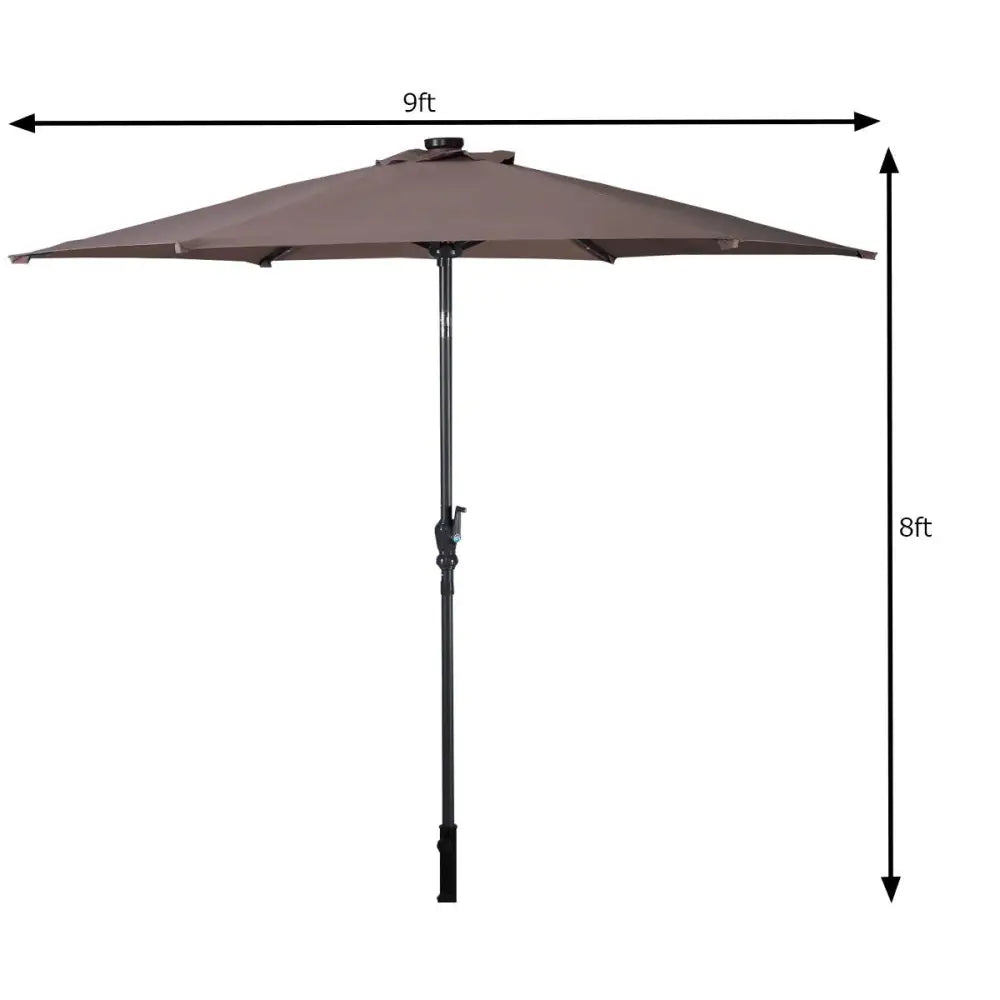 9FT Patio Solar Umbrella LED Patio Market Steel Tilt W/ Crank Outdoor New-Tan - Tan - Outdoor Umbrellas