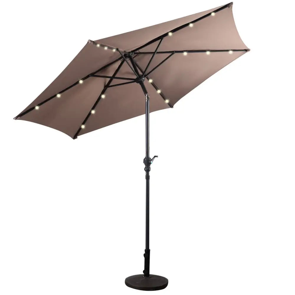 9FT Patio Solar Umbrella LED Patio Market Steel Tilt W/ Crank Outdoor New-Tan - Tan - Outdoor Umbrellas
