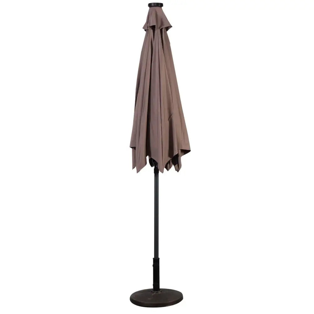 9FT Patio Solar Umbrella LED Patio Market Steel Tilt W/ Crank Outdoor New-Tan - Tan - Outdoor Umbrellas