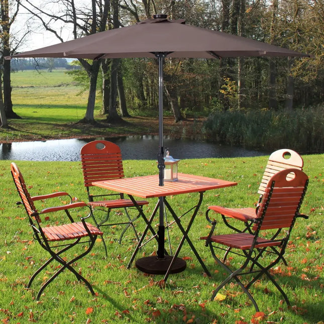 9FT Patio Solar Umbrella LED Patio Market Steel Tilt W/ Crank Outdoor New-Tan - Tan - Outdoor Umbrellas