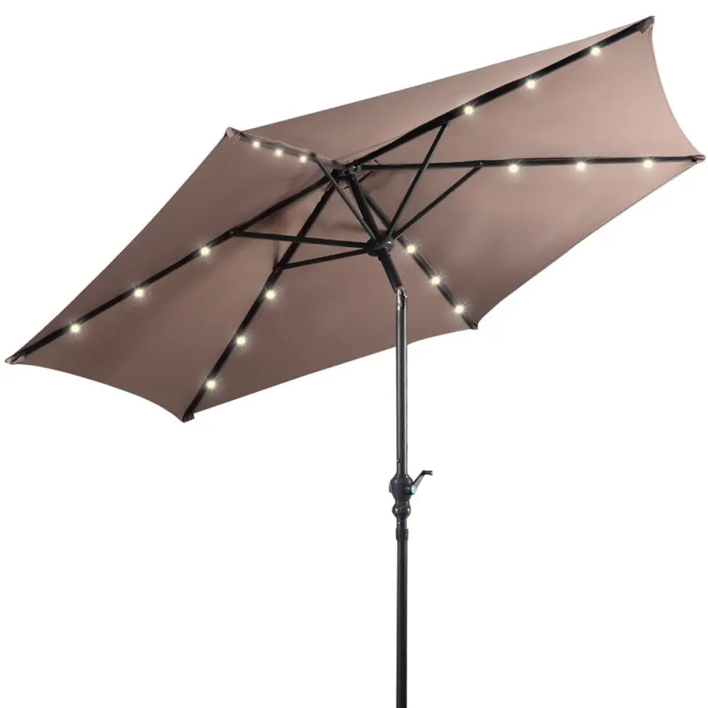 9FT Patio Solar Umbrella LED Patio Market Steel Tilt W/ Crank Outdoor New-Tan - Tan - Outdoor Umbrellas