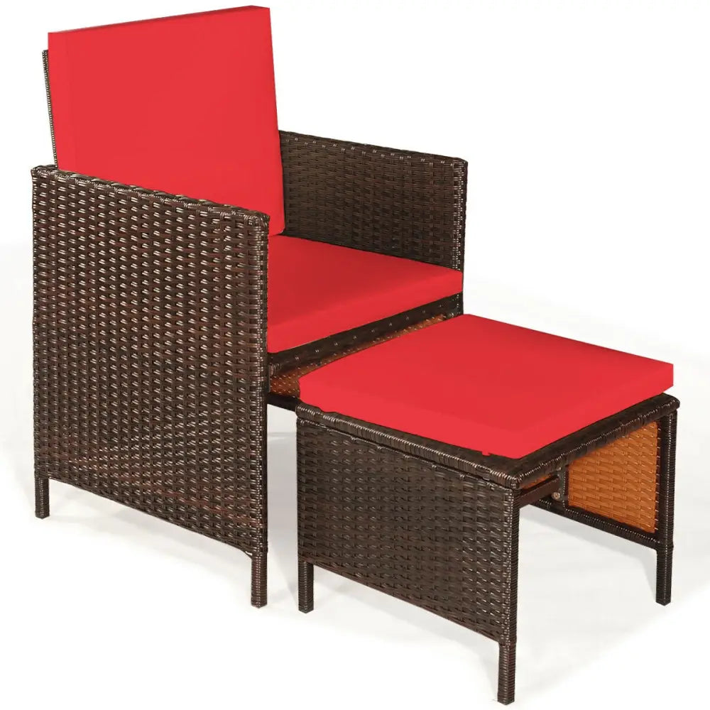 9PCS Patio Rattan Dining Cushioned Chairs Set-Red - Red - Patio Dining Sets