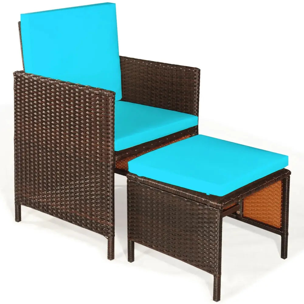 9PCS Patio Rattan Dining Cushioned Chairs Set-Turquoise - Turquoise - Patio Dining Sets