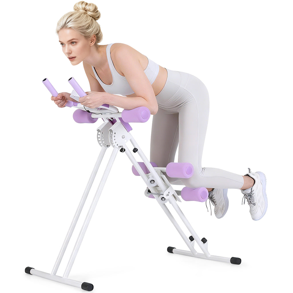Ab Workout Equipment Foldable Abdominal Trainer Adjustable Ab Machine-White