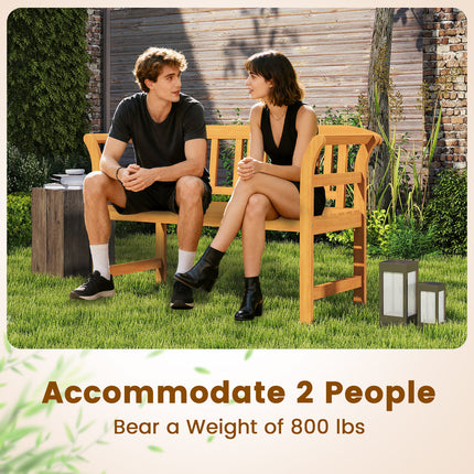 Acacia Wood 2-Person Patio Loveseat with Backrest and Armrests