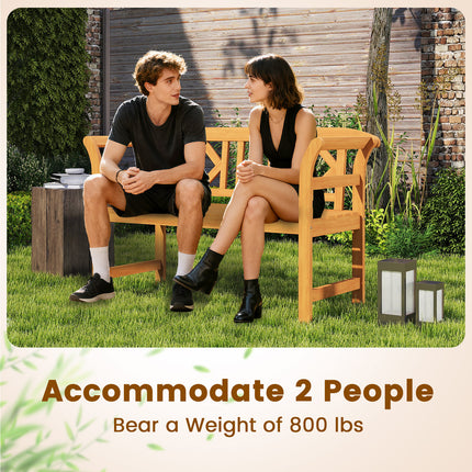 Acacia Wood 2-Person Patio Loveseat with Backrest and Armrests for Porch