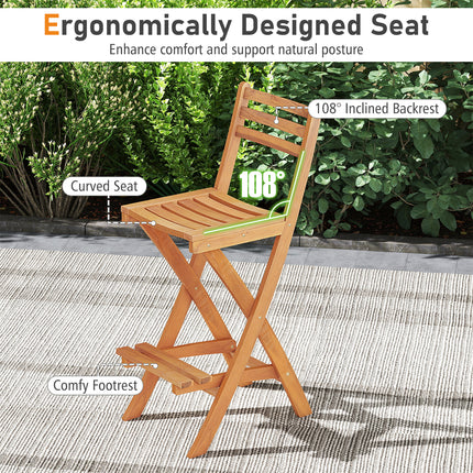 Acacia Wood Bar Height Chair with Backrest and Footrest for Backyard-Set of 1