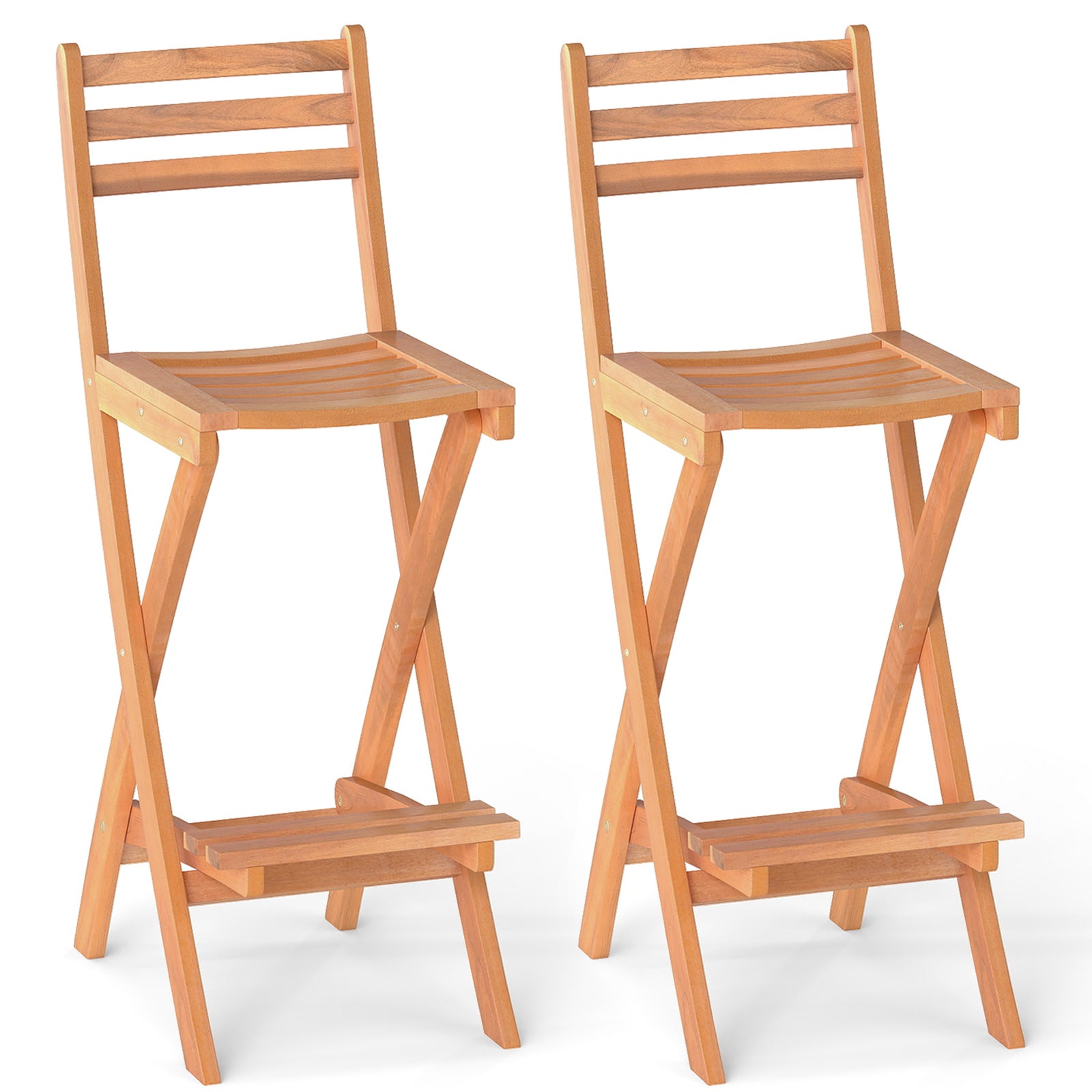 Acacia Wood Bar Height Chair with Backrest and Footrest for Backyard-Set of 2