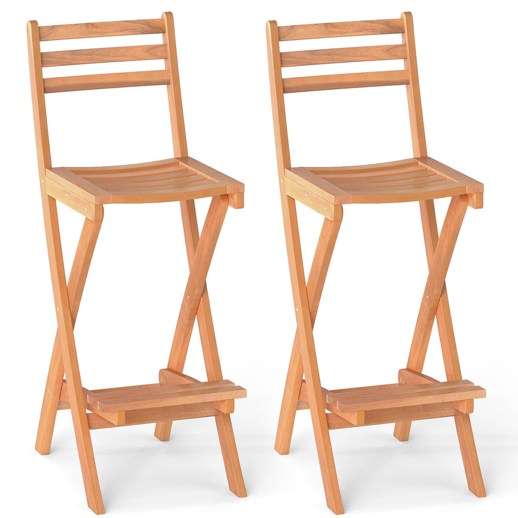 Chaises de bar en bois d'acacia avec dossier et repose-pieds pour jardin - Lot de 2