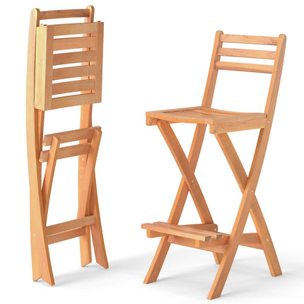 Acacia Wood Bar Height Chair with Backrest and Footrest for Backyard-Set of 2