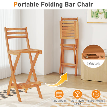 Acacia Wood Bar Height Chair with Backrest and Footrest for Backyard-Set of 2