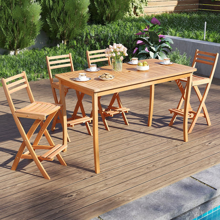Acacia Wood Bar Height Chair with Backrest and Footrest for Backyard-Set of 4
