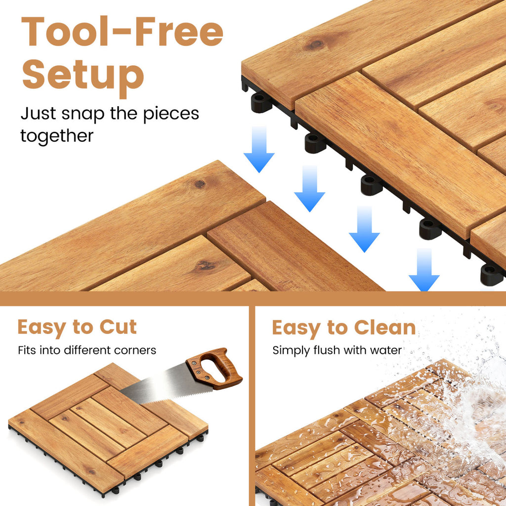 Acacia Wood Interlocking Deck Tiles for Patio Balcony Backyard Porch Poolside-Natural