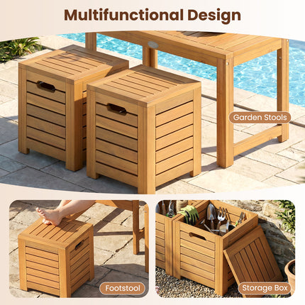 Acacia Wood Outdoor Coffee Table with Stools Set of 2 3 Pieces Patio Table and Stools Set