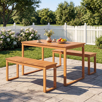 Acacia Wood Outdoor Garden Bench Set of 1/2 with Slatted Seat for Front Porch-Set of 2