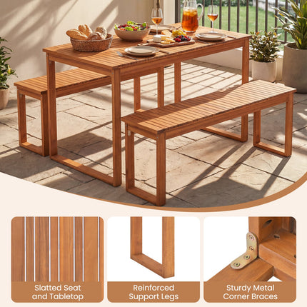 Acacia Wood Outdoor Garden Bench Set of 1/2 with Slatted Seat for Front Porch-Set of 2