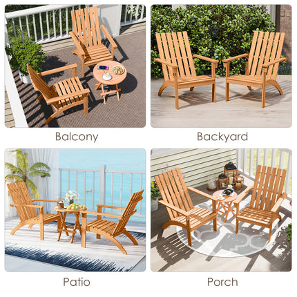 Acacia Wood Patio Adirondack Chair with Inclined Seat and High Backrest for Porch-Natural
