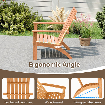 Acacia Wood Patio Adirondack Chair with Inclined Seat and High Backrest for Porch-Natural