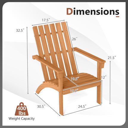 Acacia Wood Patio Adirondack Chair with Inclined Seat and High Backrest for Porch-Natural