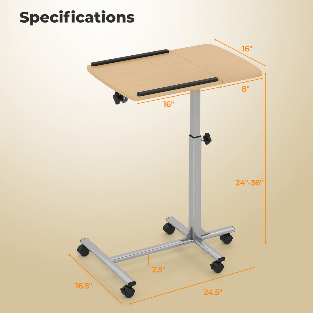Adjustable Angle Height Rolling Laptop Table-Natural