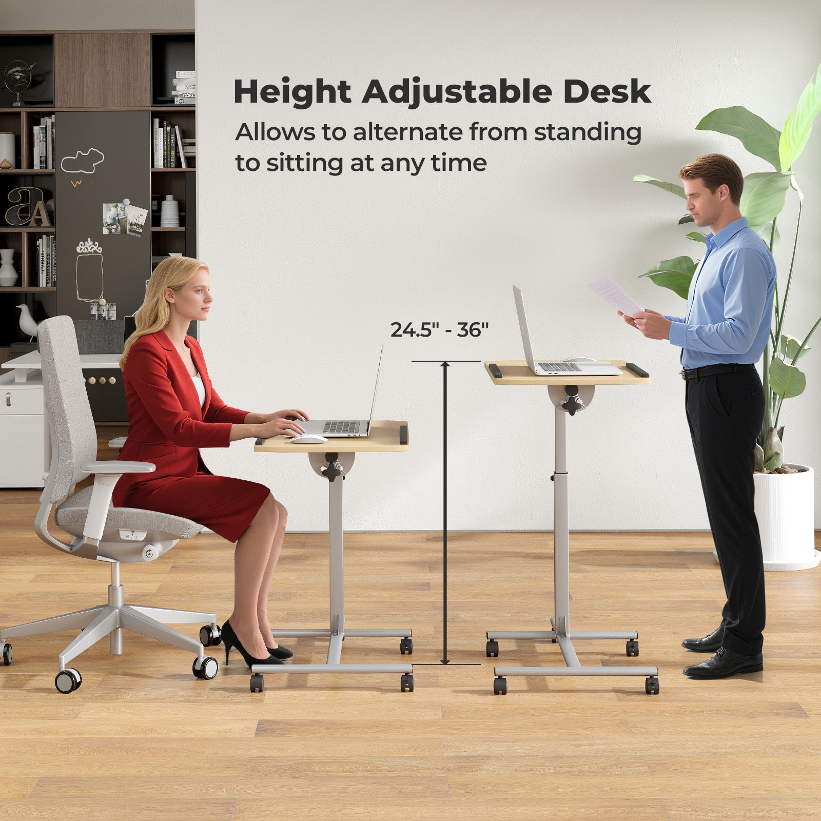 Adjustable Angle Height Rolling Laptop Table-Natural
