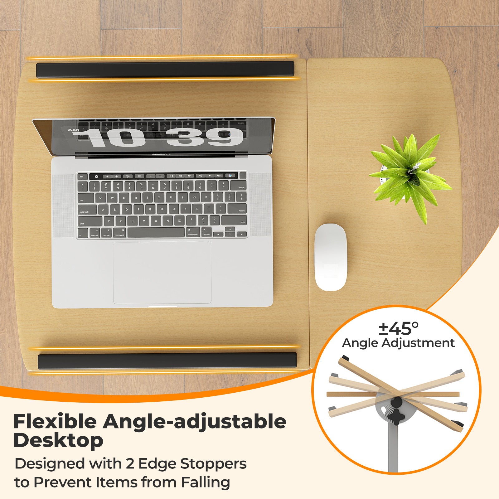 Adjustable Angle Height Rolling Laptop Table-Natural