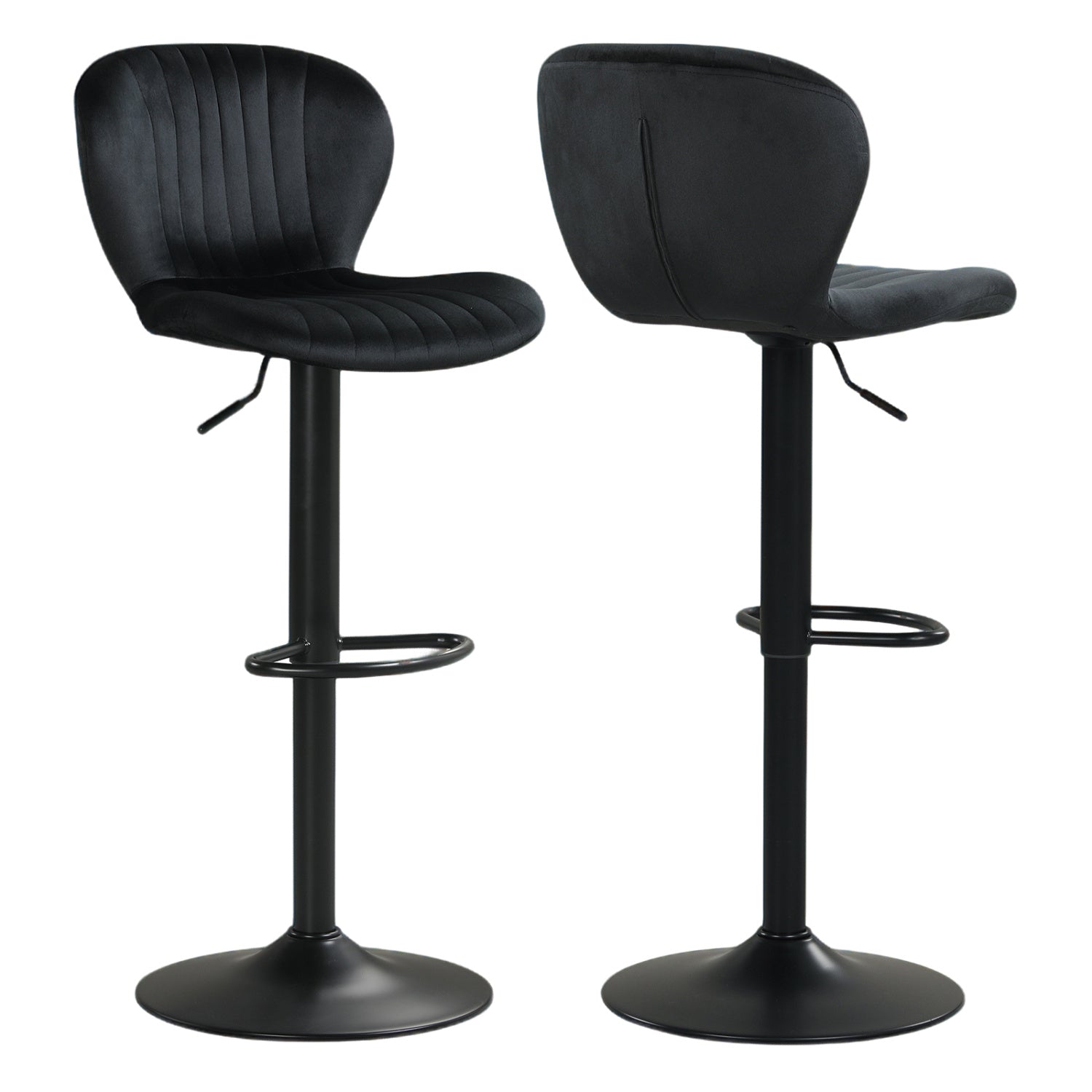 Adjustable Counter Height Chairs Set of 2 with Velvet Upholstered Backrests-Black
