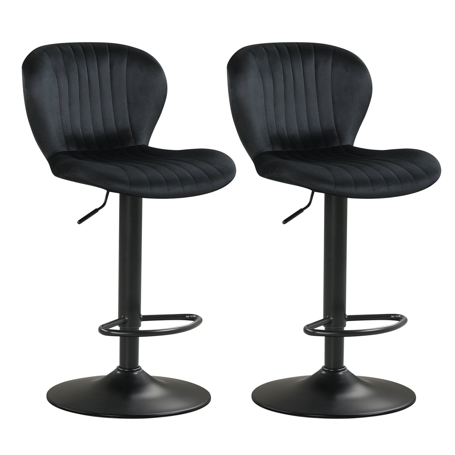 Adjustable Counter Height Chairs Set of 2 with Velvet Upholstered Backrests-Black