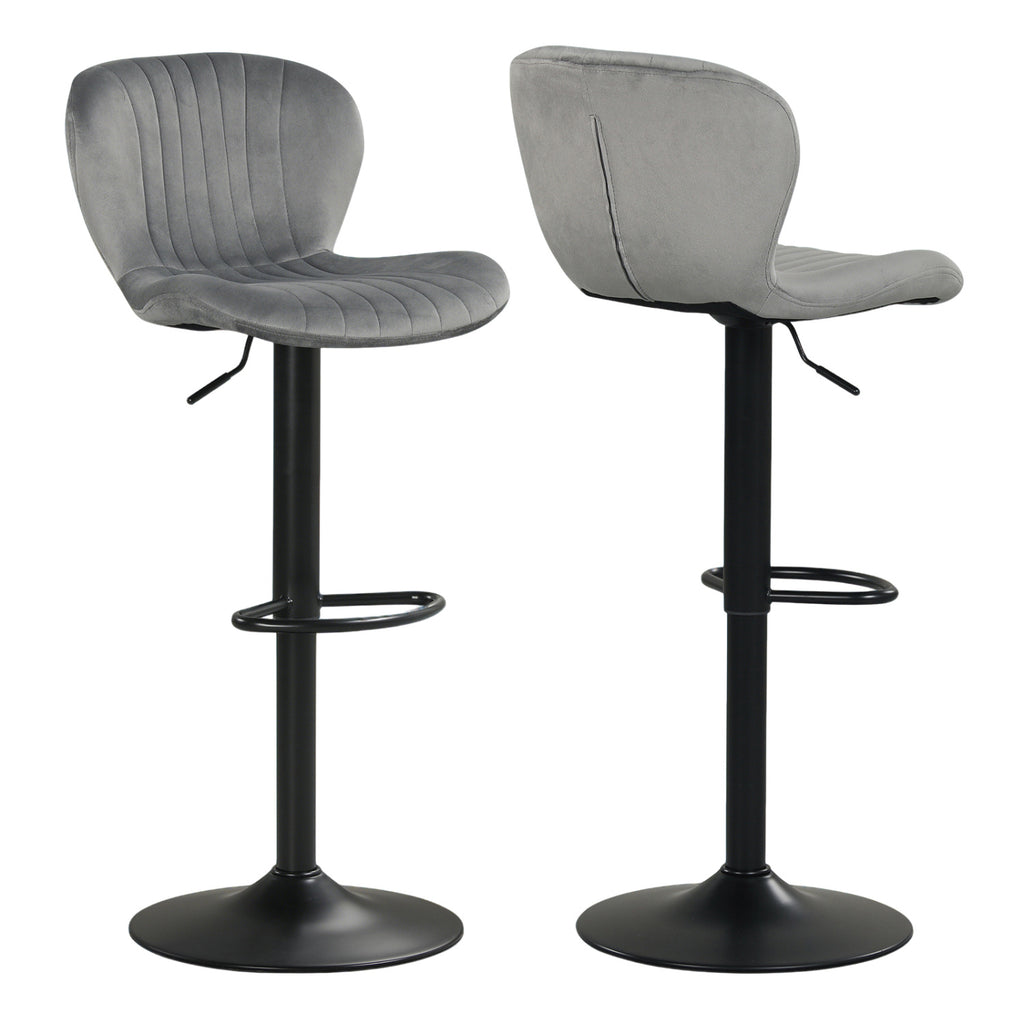 Adjustable Counter Height Chairs Set of 2 with Velvet Upholstered Backrests-Gray