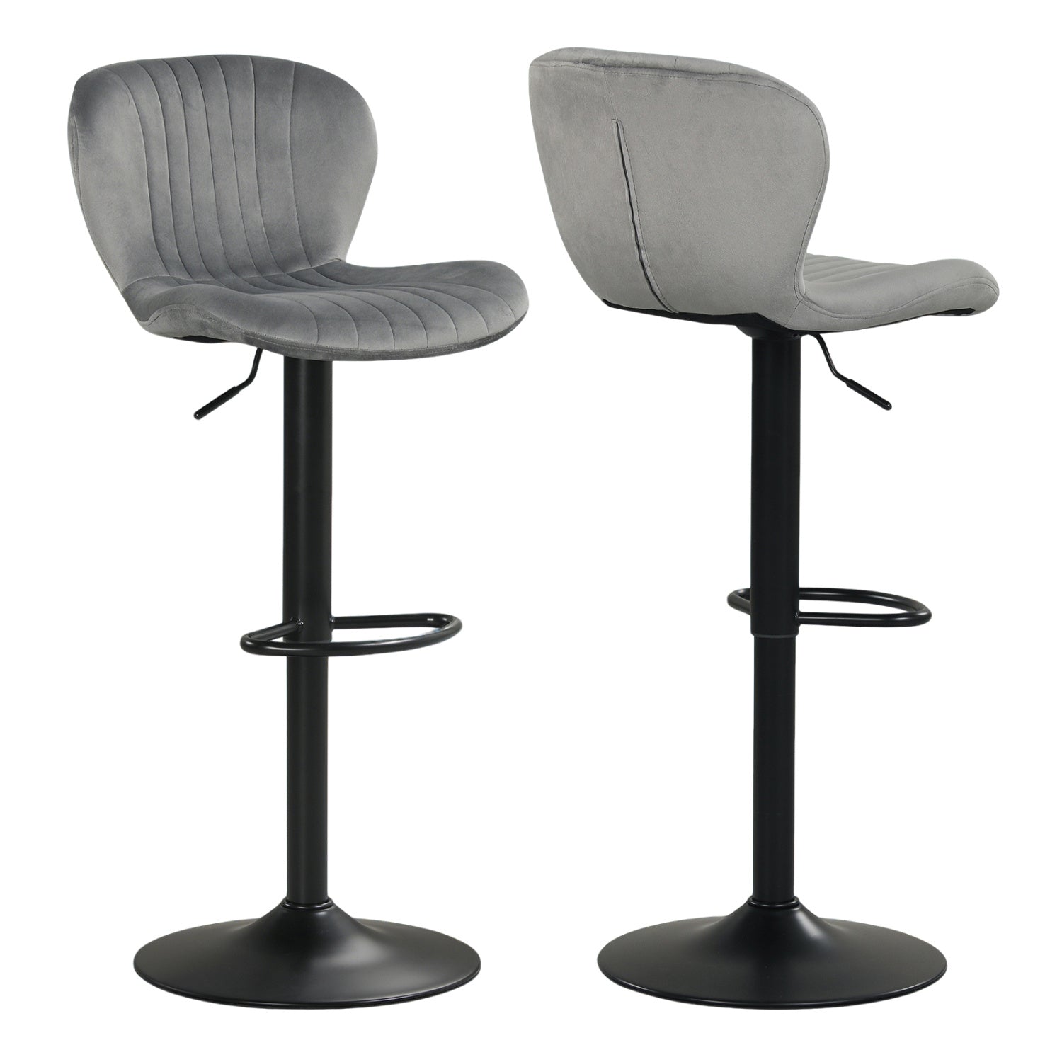 Adjustable Counter Height Chairs Set of 2 with Velvet Upholstered Backrests-Gray