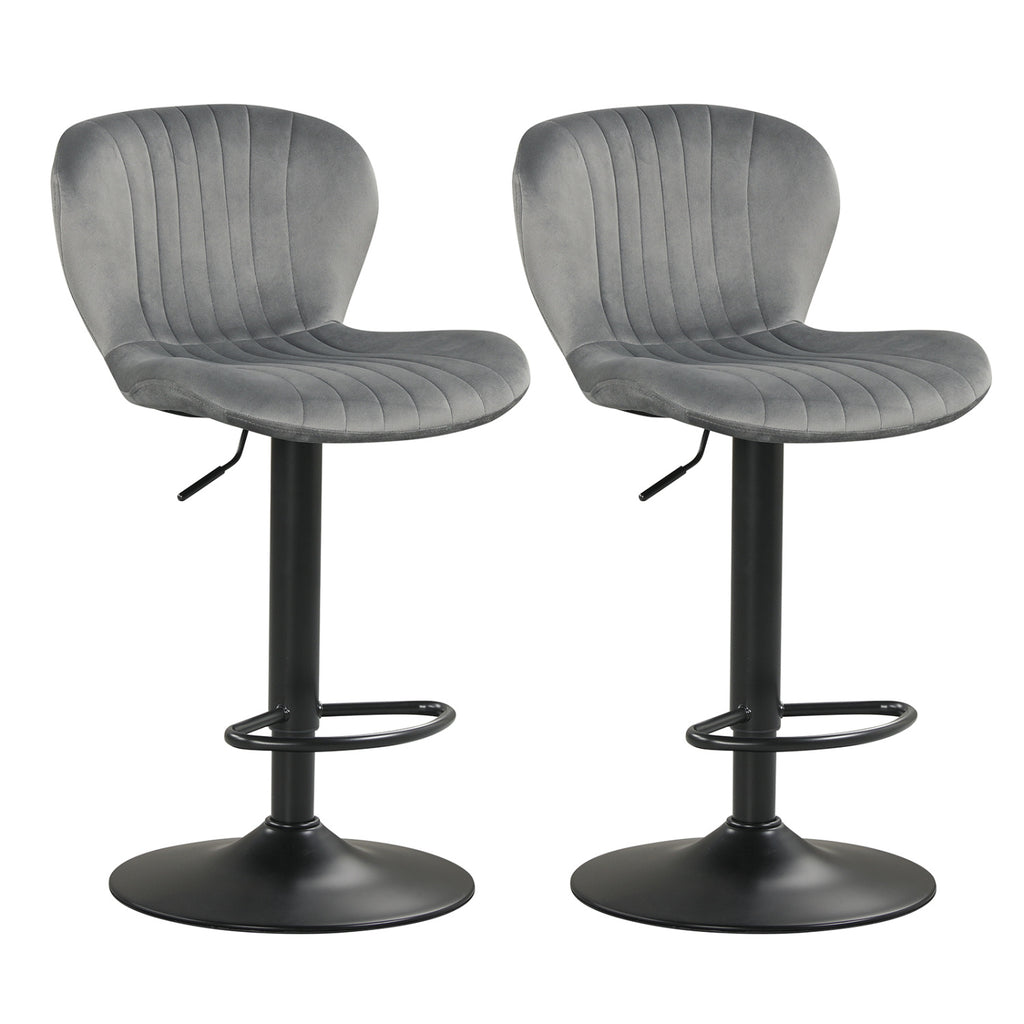 Adjustable Counter Height Chairs Set of 2 with Velvet Upholstered Backrests-Gray