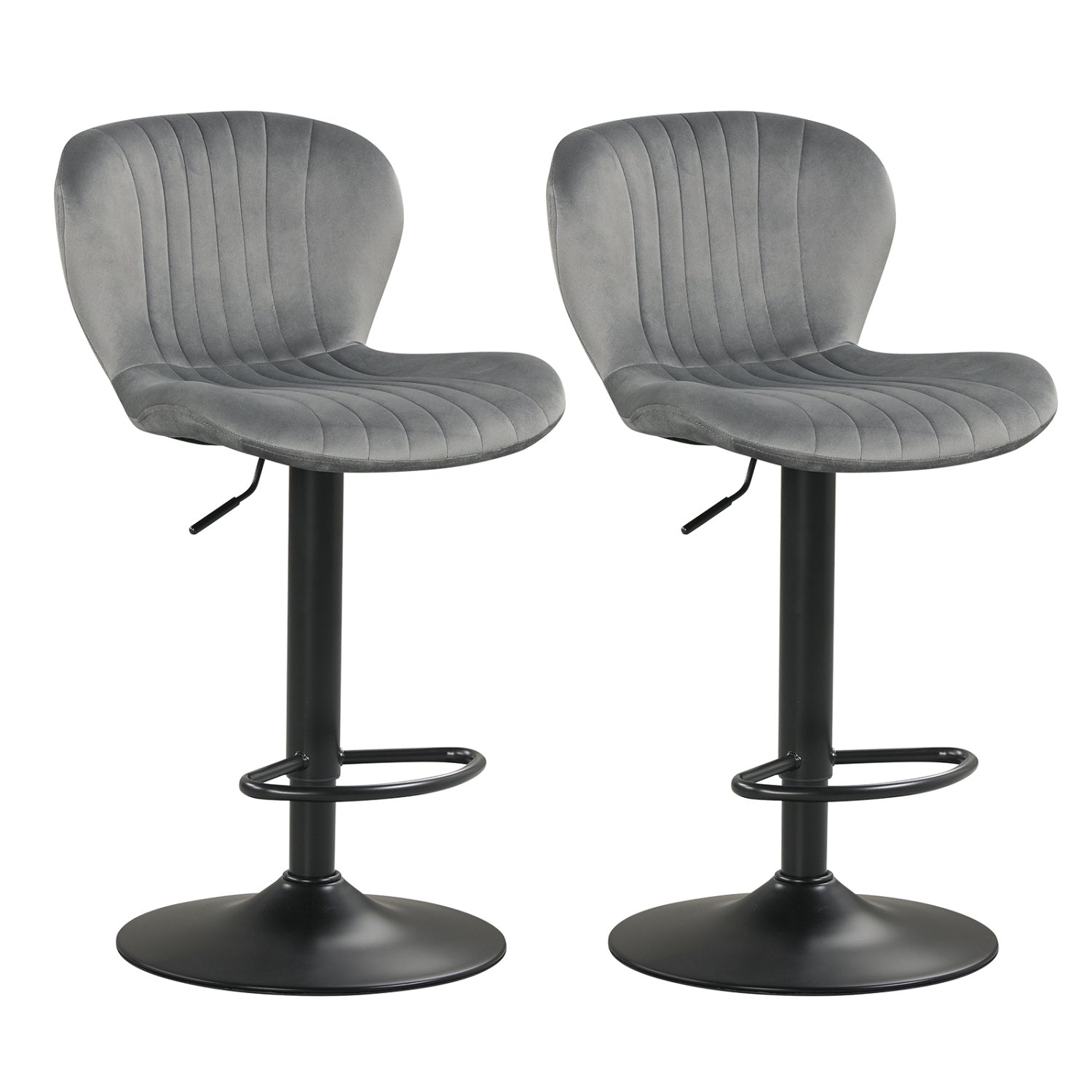 Adjustable Counter Height Chairs Set of 2 with Velvet Upholstered Backrests-Gray