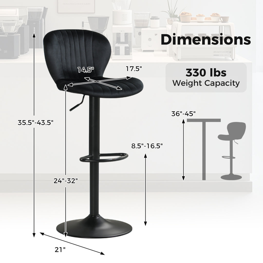 Adjustable Counter Height Chairs Set of 4 with Velvet Upholstered Backrests-Black