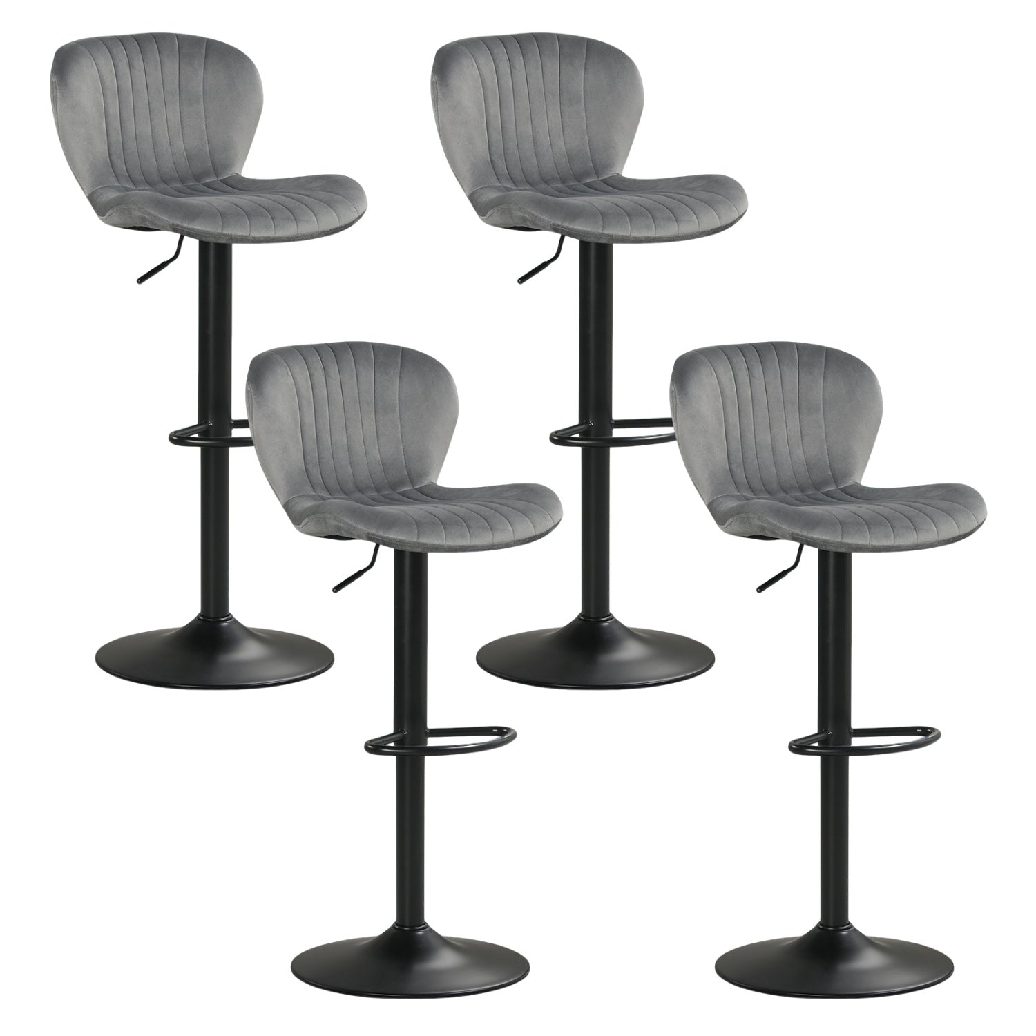 Adjustable Counter Height Chairs Set of 4 with Velvet Upholstered Backrests-Gray