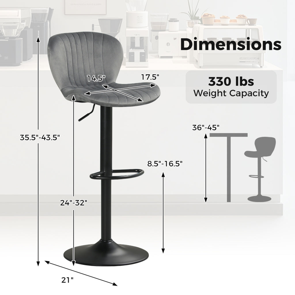 Adjustable Counter Height Chairs Set of 4 with Velvet Upholstered Backrests-Gray