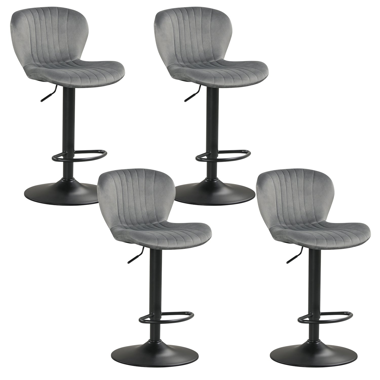 Adjustable Counter Height Chairs Set of 4 with Velvet Upholstered Backrests-Gray