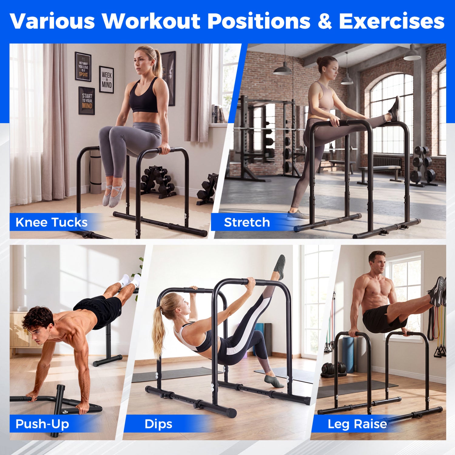 Adjustable Dip Bar Station with 660 LBS Capacity for Home Gym-Black