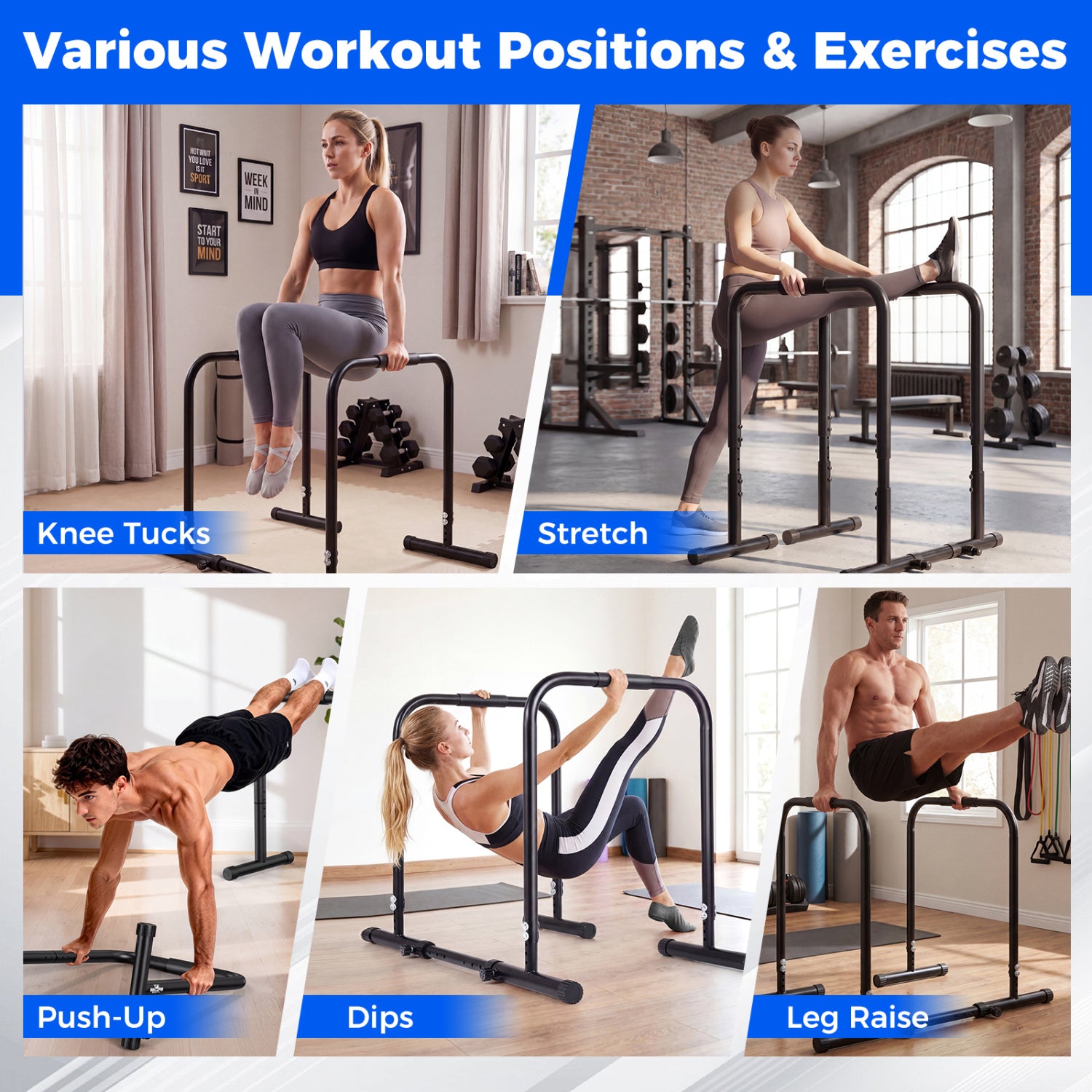 Adjustable Dip Bar Station with 660 LBS Capacity for Calisthenics and Strength Training-Black