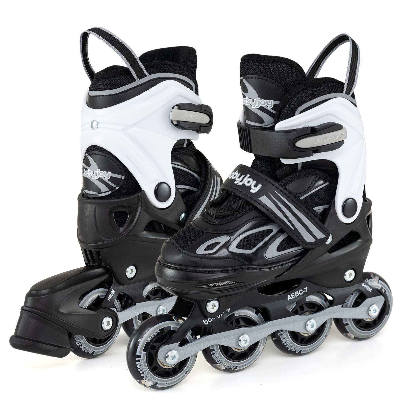 Patins à roulettes inclinables réglables pour enfants garçons filles âgés de 5 à 14 ans - Noir