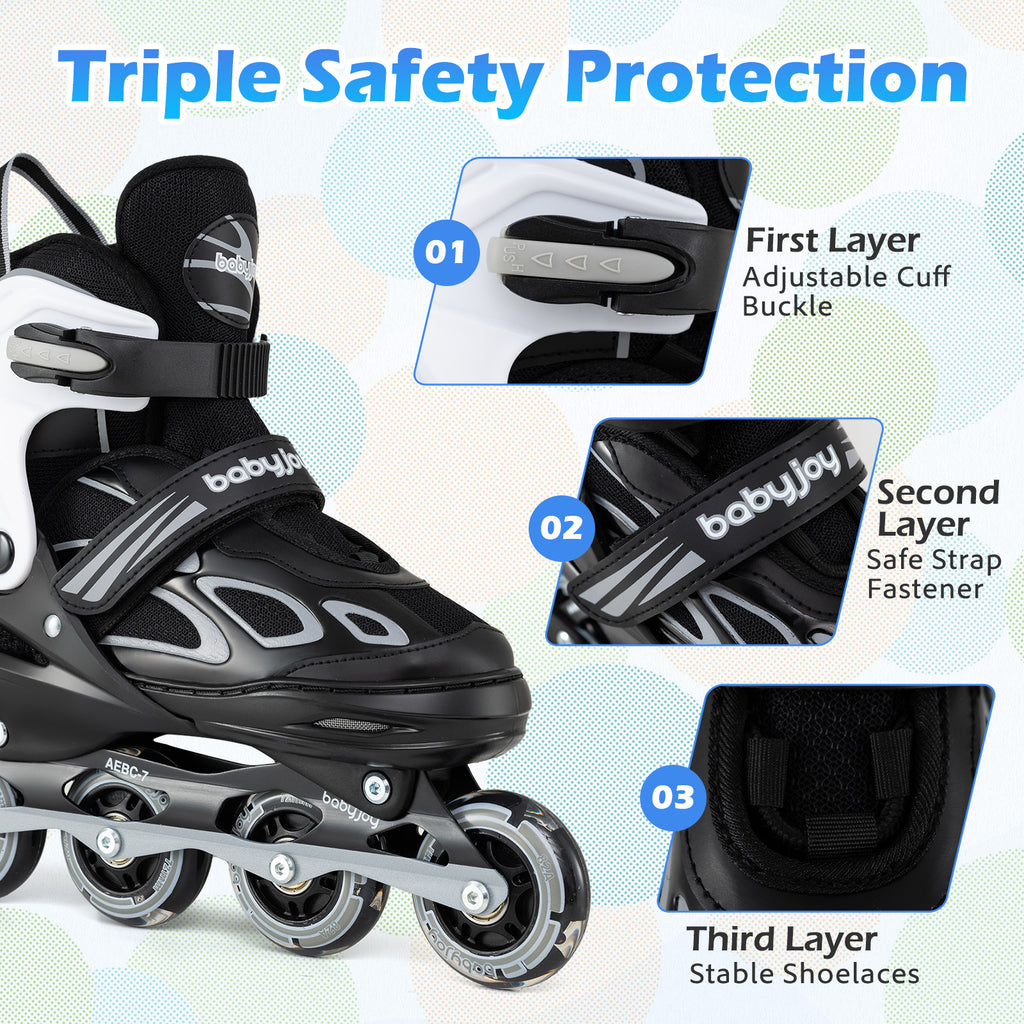Adjustable Kids' Incline Skates 4 Sizes Adjustable Blade Roller-Black