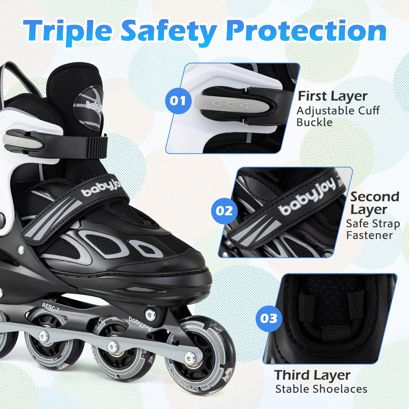 Adjustable Kids' Incline Skates 4 Sizes Adjustable Blade Roller-Black