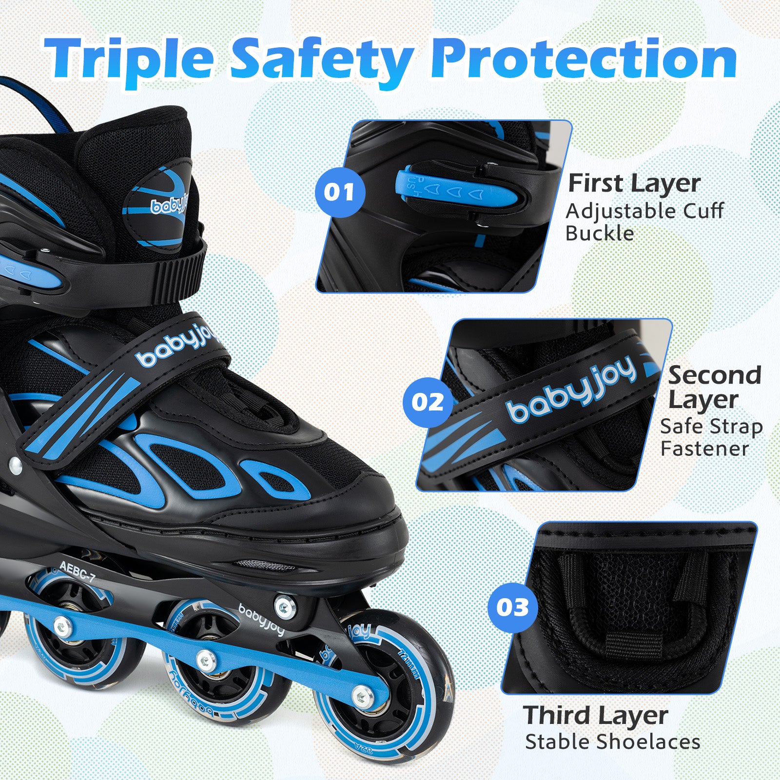 Adjustable Kids' Incline Skates 4 Sizes Adjustable Blade Roller-Blue