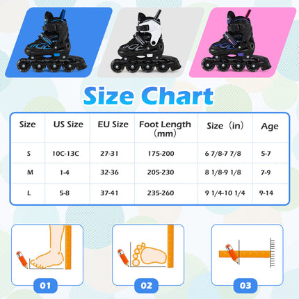 Adjustable Kids' Incline Skates for Boys Girls Ages 5-14-Black
