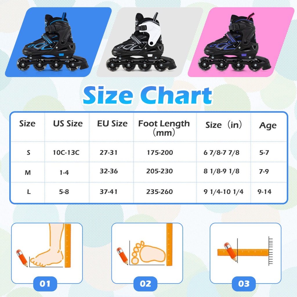 Adjustable Kids' Incline Skates 4 Sizes Adjustable Blade Roller-Black