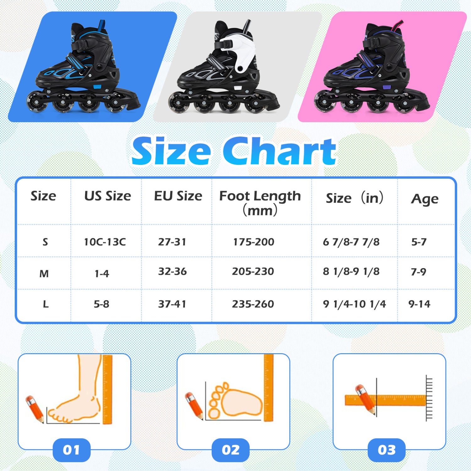 Adjustable Kids' Incline Skates 4 Sizes Adjustable Blade Roller-Black