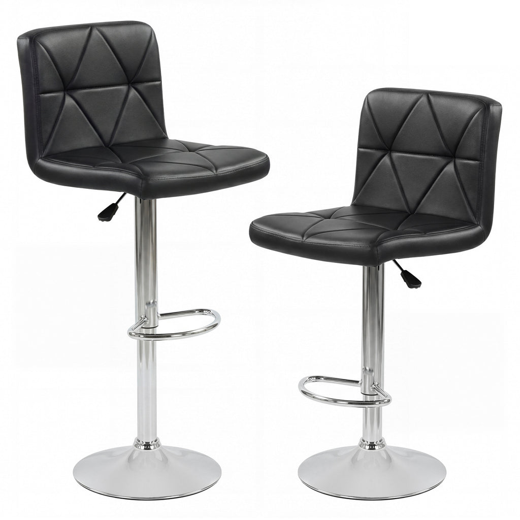 Adjustable Swivel Barstools Set of 2 with Back and Footrest-Black